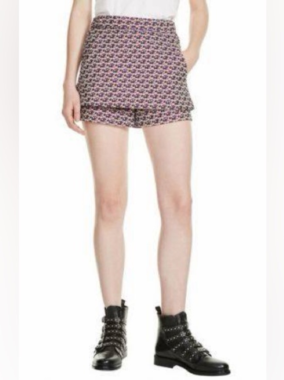 Maje Irosa Floral Jacquard Skort Shorts Pink Purple Blue High Waist French Size